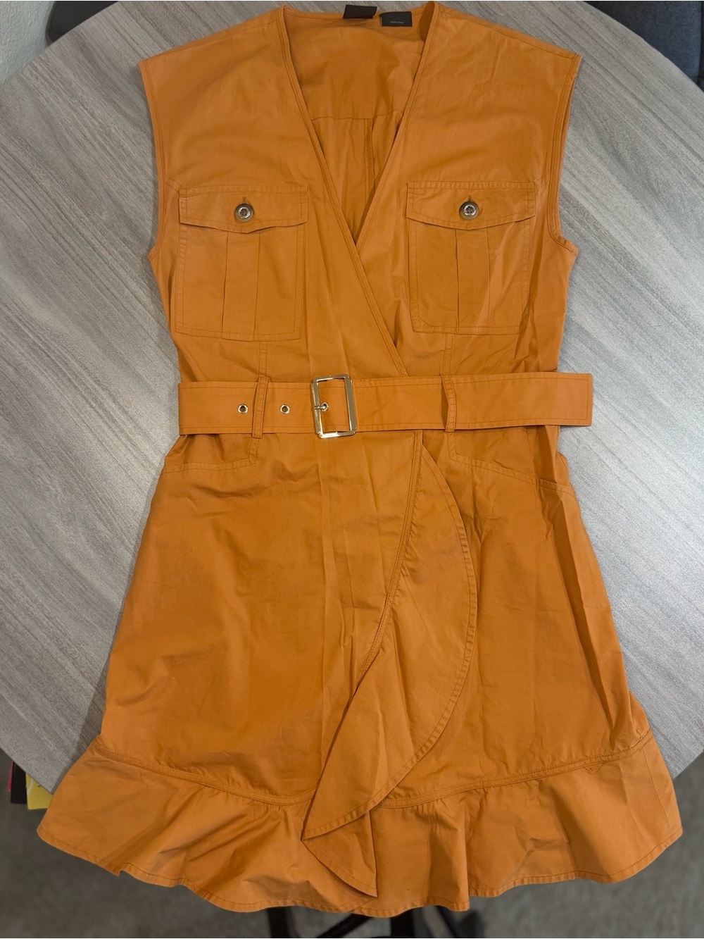 PINKO Sleeveless V Neck Ruffled Belted Linen Wrap Dress - Burnt Orange NWOT New